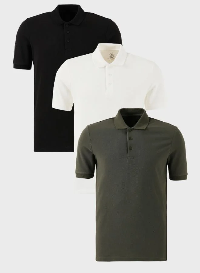 Buratti  Buratti Cotton Regular Fit Button-Down Polo Collar 3-Pack T-Shirt Men's T-SHIRT 5902127S3 for Men | Best Price UAE