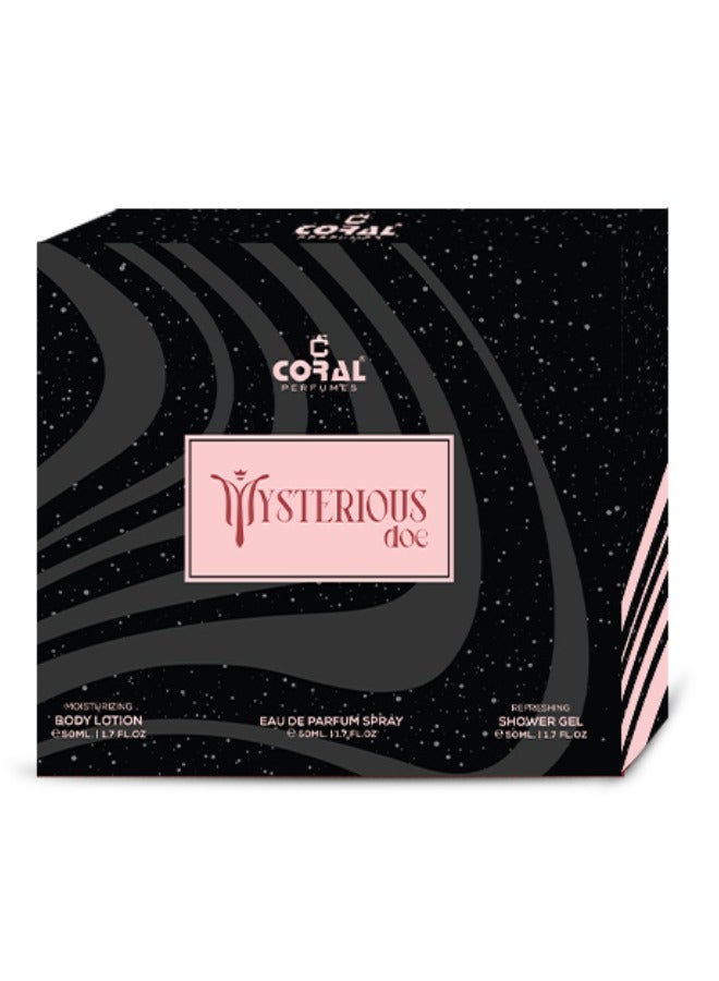 Coral MYSTERIOUS DOE Pour Femme, Gift Set for Women - Perfume EDP 50ml + Shower Gel 50ml + Body Lotion 50ml - Image 3
