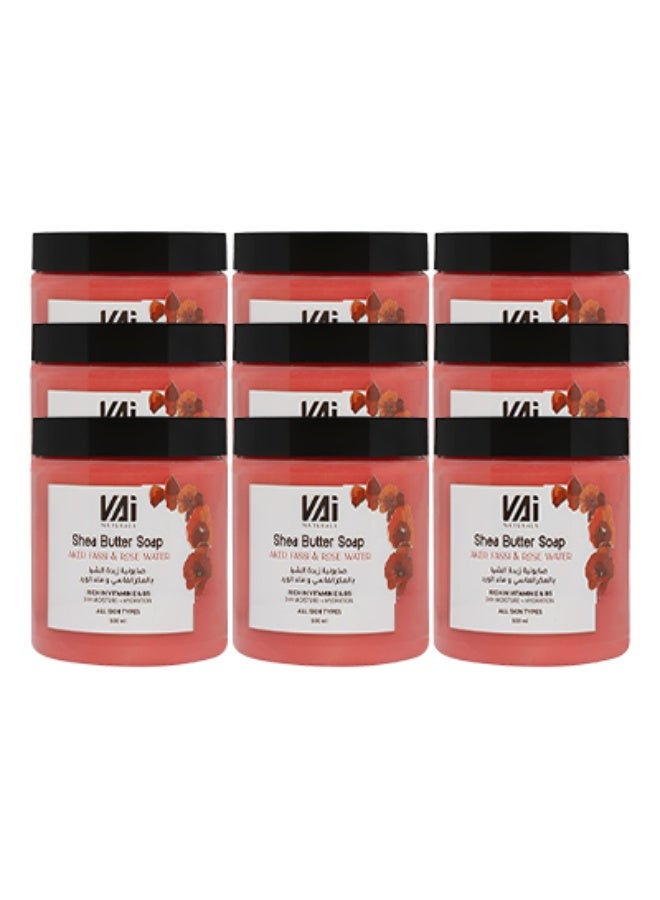 VAI 9 قطع صابون زبدة الشيا والعكر الفاسي وماء الورد غني بفيتامين E ترطيب يدوم 24 ساعة لجميع أنواع البشرة 500 مل - Image 1