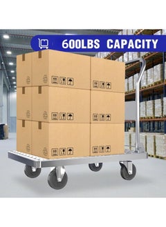 GGEROU Push Cart Dolly Cart Platform Hand Truck, 300kg Load Folding Platform Truck Luggage Cart Folding Flatbed Dolly with 360 Degree Swivel Wheels Foldable Push Hand Cart, 71*46cm Silver  - Image 2