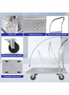 GGEROU Push Cart Dolly Cart Platform Hand Truck, 300kg Load Folding Platform Truck Luggage Cart Folding Flatbed Dolly with 360 Degree Swivel Wheels Foldable Push Hand Cart, 71*46cm Silver  - Image 3