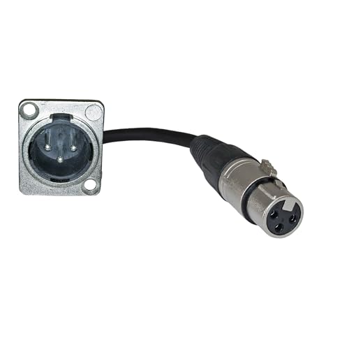 MCSPROAUDIO 2ft Pigtail: XLR Male Panel Mount to XLR Female Plug (Black) No Solder Install for Pro Audio Stage Floor Box and Patch Bay Installation Pass Through - Image 1