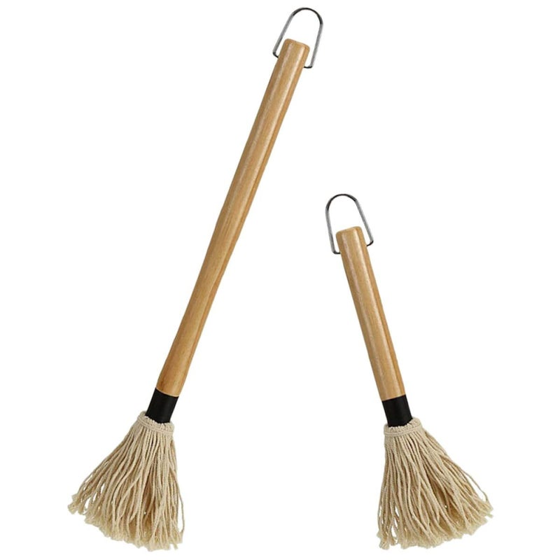 2 Pcs BBQ Oil Brush Set With Rubber Wood Handle For Grill Baking - Image 2
