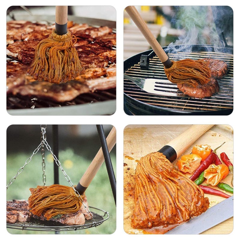 2 Pcs BBQ Oil Brush Set With Rubber Wood Handle For Grill Baking - Image 5