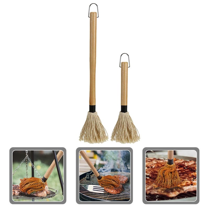 2 Pcs BBQ Oil Brush Set With Rubber Wood Handle For Grill Baking - Image 4