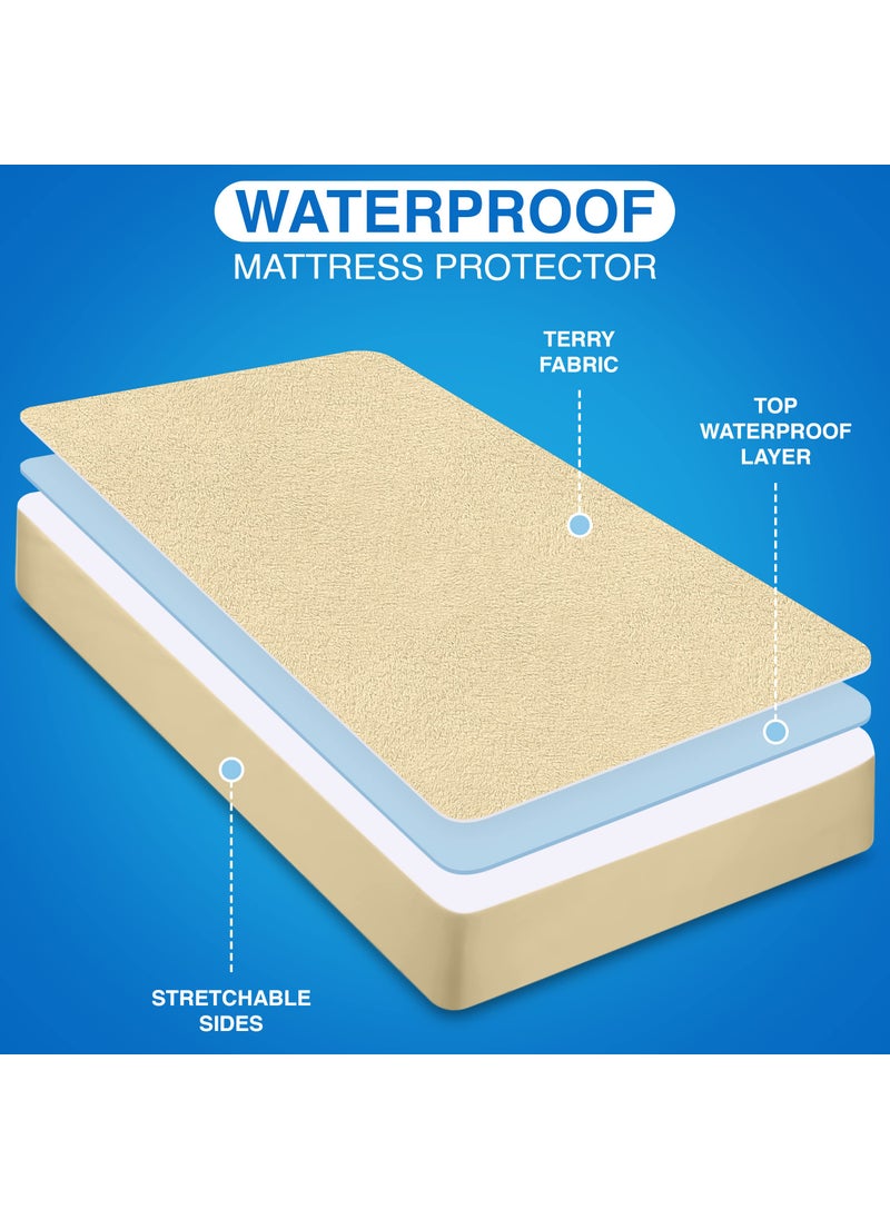 Utopia Bedding Utopia Bedding Waterproof Mattress Protector Full Size  Premium Terry Mattress Cover 200 GSM  Breathable  Fitted Style with Stretchable Pockets (Beige)  - Image 4
