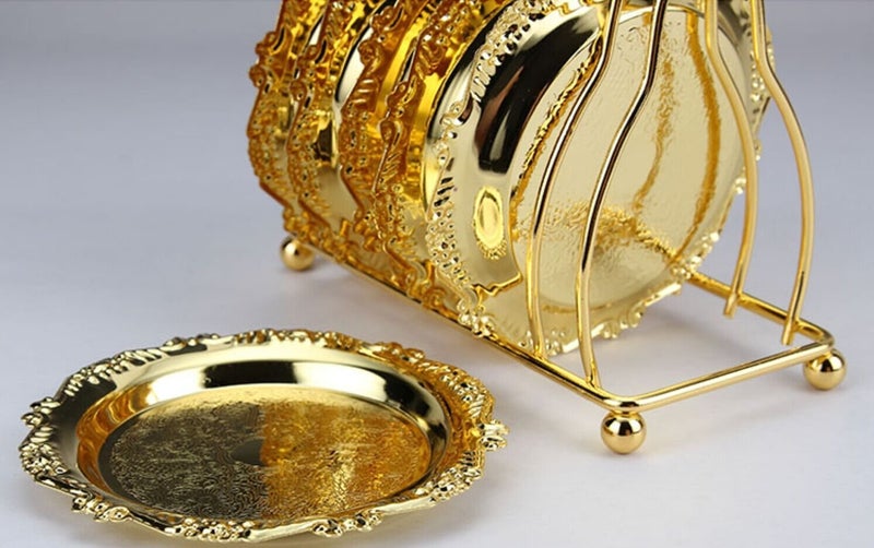 Aura Naturel Collection 6 Piece Gold Coaster Creative Drink Coasters with Decorative Rack Non-Slip Metal Cup Mats Tabletop Display with Holder for Bar,Home, Kitchen,Coffee Table Centerpieces Decoration (Golden) - Image 4