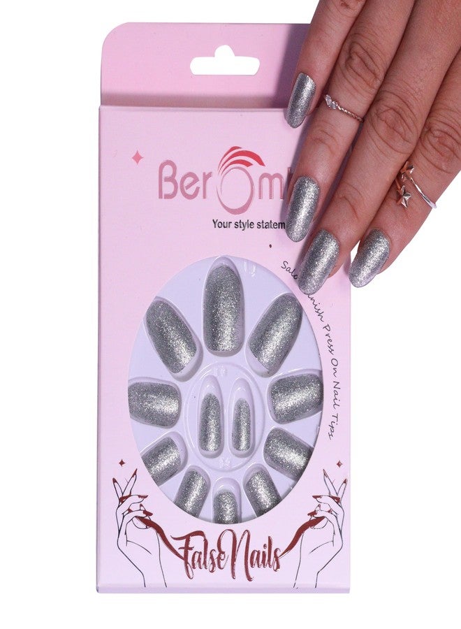 Beromt Set of 12 reusable, UV treated gel finished Press-On nails with MATT Finish with adhesive tab inside - BFN767BPN - Image 1