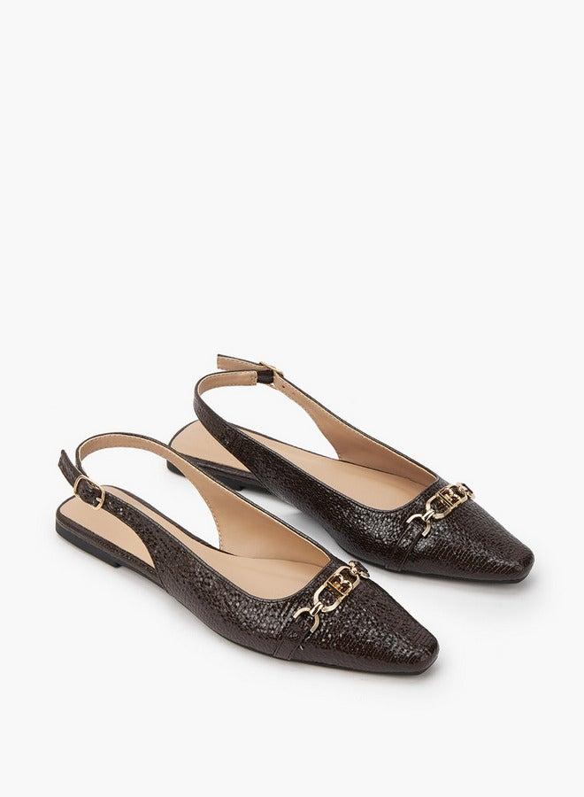 Flora Bella By Shoexpress Textured Chain Detail Sandals with Buckle Closure - Image 2