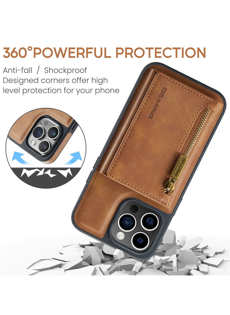DGMING - CaseMe Wallet Case for iPhone 14 Pro DGMING Premium Leather Phone Case Back Cover Magnetic Detachable with Trifold Wallet Card Holder Pocket - Brown - Image 1