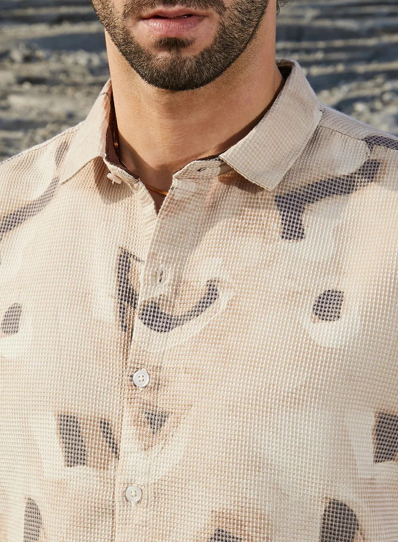 Campus Sutra Men's Almond Beige Nonlinear-Tactile Shirt