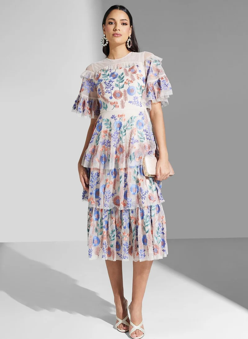 Frock and Frill Floral Embroidered Dress
