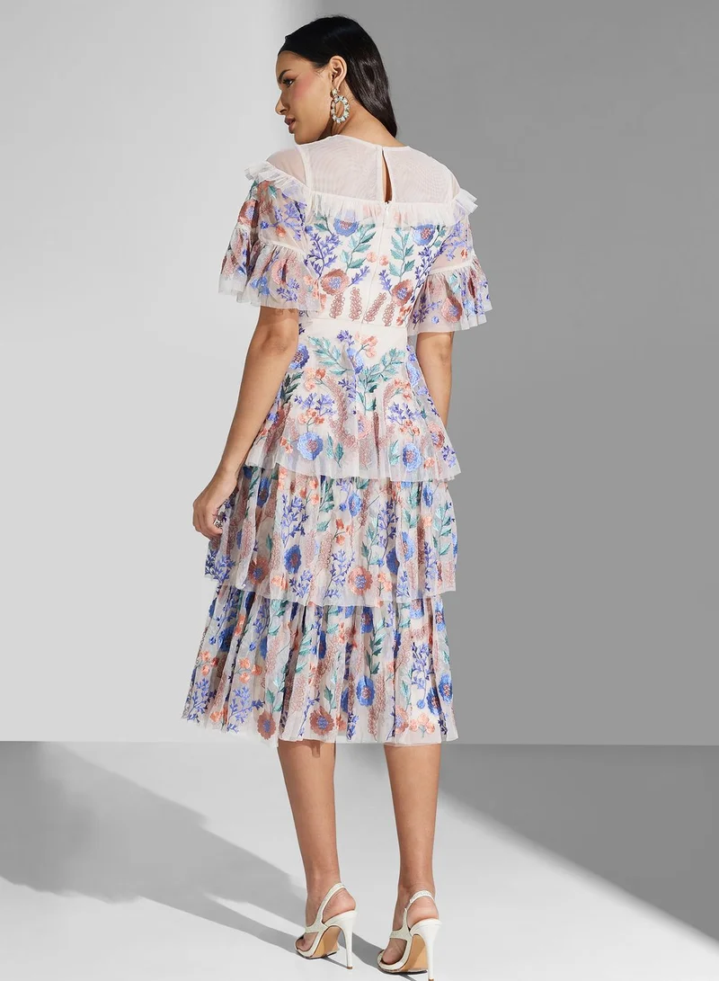 Frock and Frill Floral Embroidered Dress