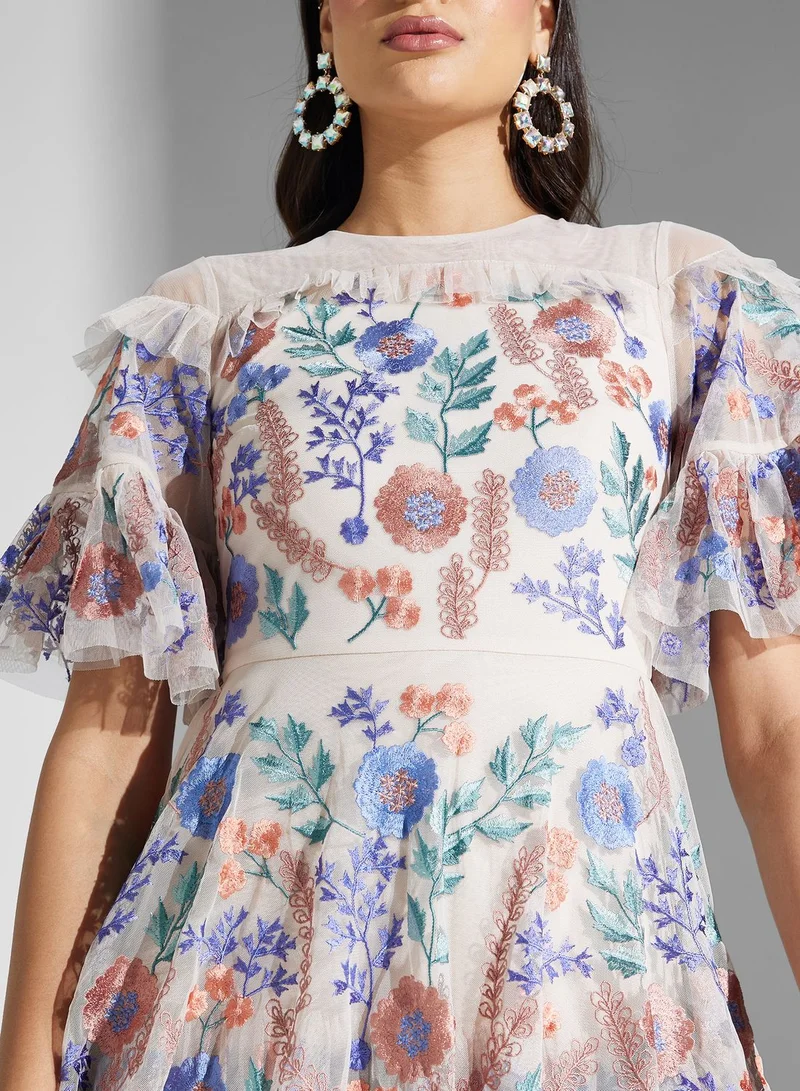 Frock and Frill Floral Embroidered Dress
