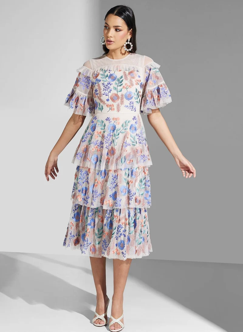 Frock and Frill Floral Embroidered Dress