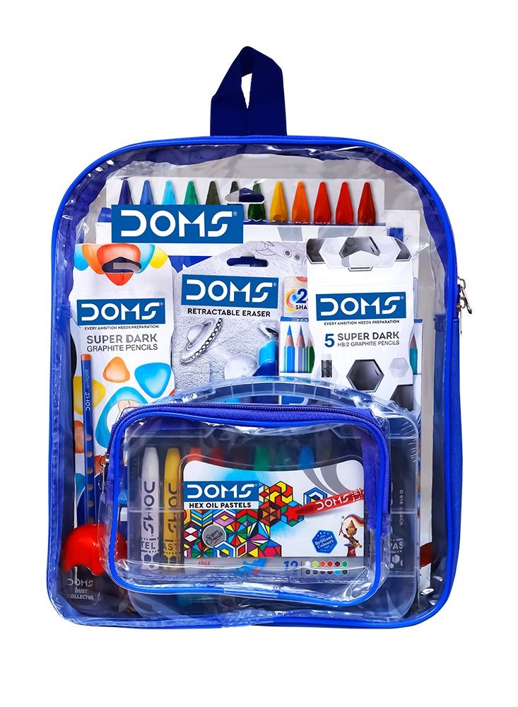 DOMS Smart Stationery 12 pcs Kit with Transparent Zipper Bag  - Image 1