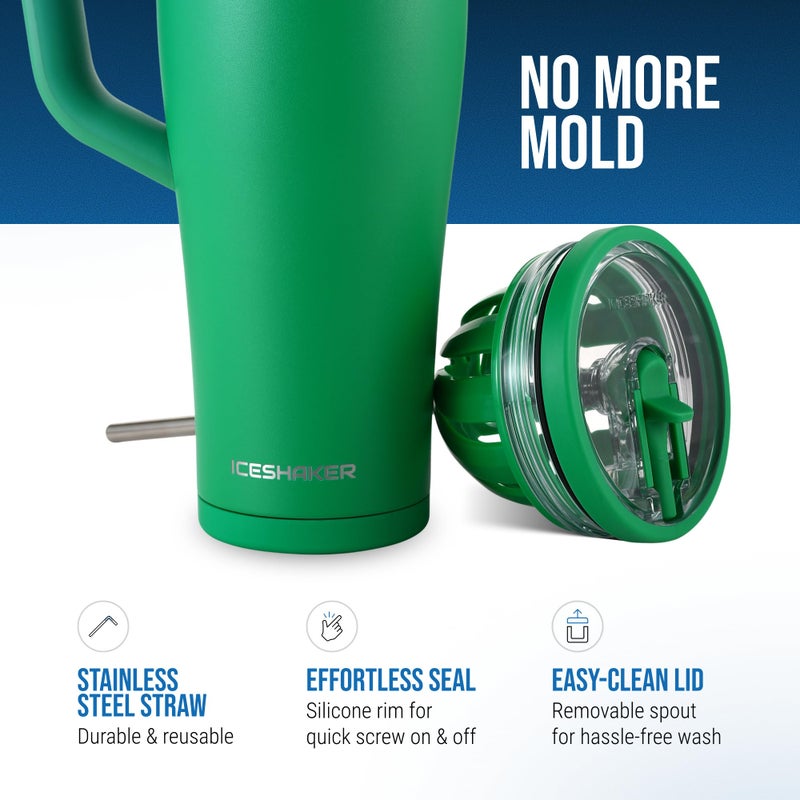 Ice Shaker 40 Oz Tumbler With Handle And Straw | 40Oz Green | Cold For 30+ Hours | 2-In-1 Tumbler Shaker Bottle | Odor-Free 40 Ounce Bottle For Water  Protein Shakes  Smoothies  Cocktails - Image 2