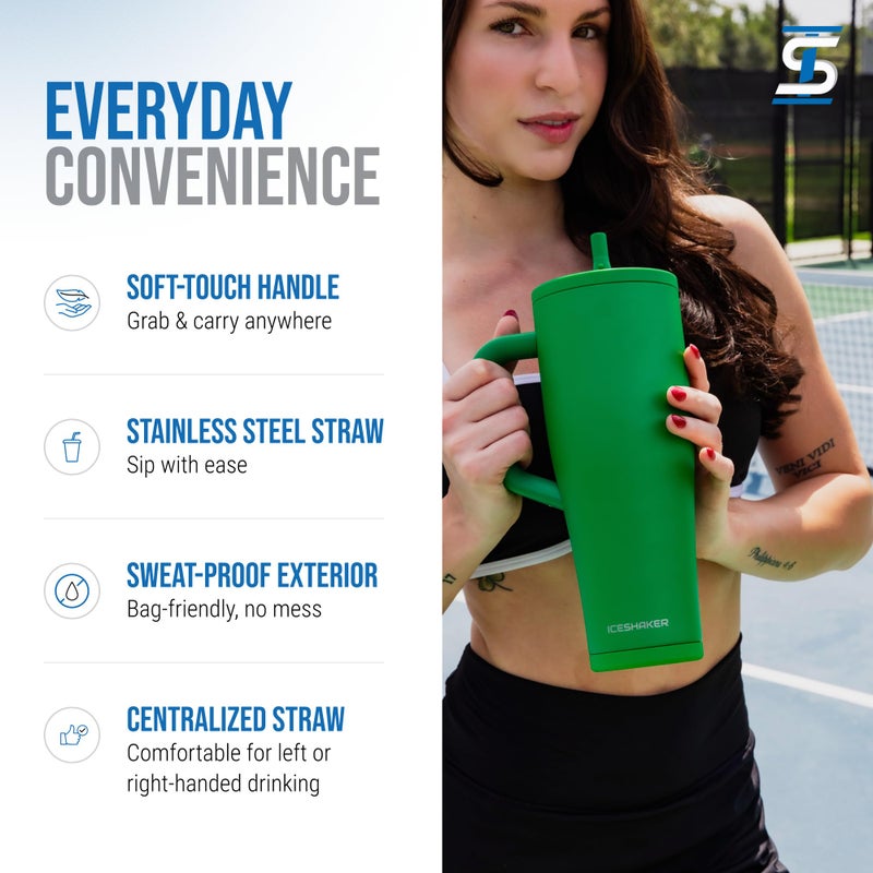 Ice Shaker 40 Oz Tumbler With Handle And Straw | 40Oz Green | Cold For 30+ Hours | 2-In-1 Tumbler Shaker Bottle | Odor-Free 40 Ounce Bottle For Water  Protein Shakes  Smoothies  Cocktails - Image 4