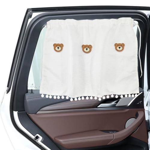 HABNVUON Car Side Window Sun Shade Privacy Curtain for Baby Suction Cup Window Shade 25x18 Car Cartoon Sunshade Protector Heat Blocker Cover Privacy Curtain for Kids Women Three Bears - Image 1