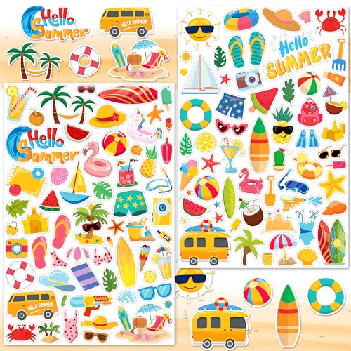 LINAYE 24 Sheets Summer Beach Stickers for Kids, 1400 PCS Beach Vinyl Waterproof Stickers for Scrapbooking,Water Bottles,Envelopes,Laptop, Hawaii Tropical Stickers for Summer Party for Boys Girls - Image 1