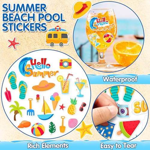 LINAYE 24 Sheets Summer Beach Stickers for Kids, 1400 PCS Beach Vinyl Waterproof Stickers for Scrapbooking,Water Bottles,Envelopes,Laptop, Hawaii Tropical Stickers for Summer Party for Boys Girls - Image 4