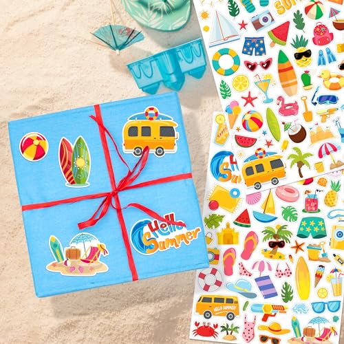 LINAYE 24 Sheets Summer Beach Stickers for Kids, 1400 PCS Beach Vinyl Waterproof Stickers for Scrapbooking,Water Bottles,Envelopes,Laptop, Hawaii Tropical Stickers for Summer Party for Boys Girls - Image 5