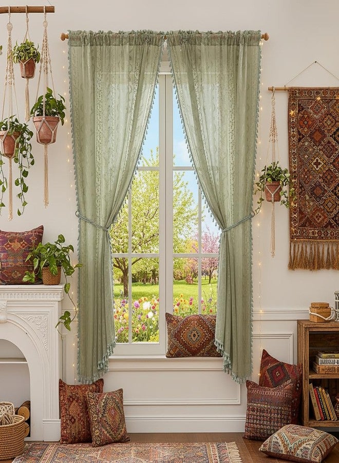 WAZZIO ستائر WAZZIO شفافة بلون أخضر حكيم، قطعتان (مجموعة من قطعتين، عرض 52 × طول 63) - Image 2
