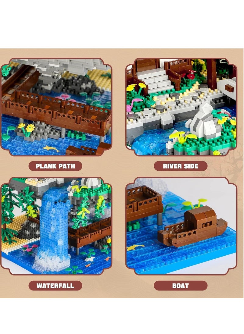 Generic Peach Blossom Pond Micro Mini Building Blocks Set, Chinese Architecture Cherry Bonsai Gift Toys with String Lights, Japanese Sakura Tree House Micro Bricks for Adults and 14+ Kids (3320 Pcs)  - Image 3