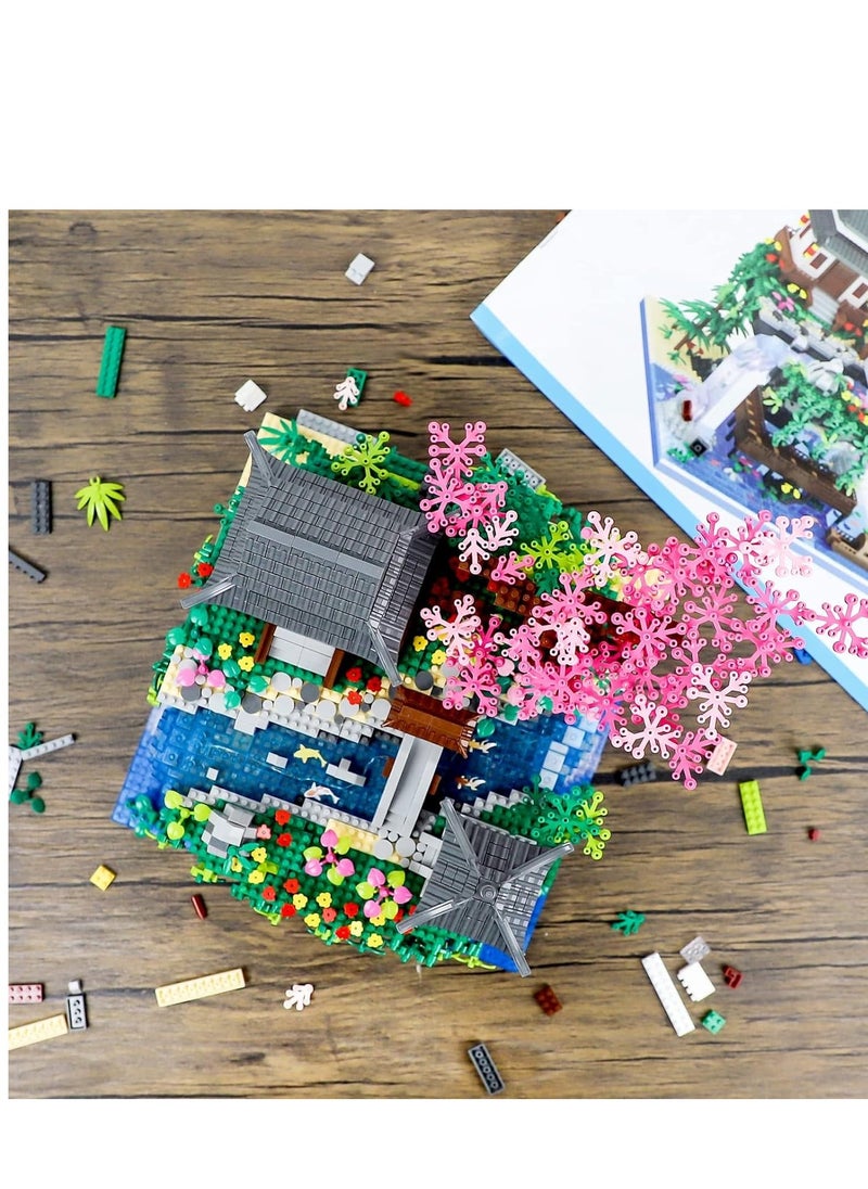 null - Peach Blossom Pond Micro Mini Building Blocks Set, Chinese Architecture Cherry Bonsai Gift Toys with String Lights, Japanese Sakura Tree House Micro Bricks for Adults and 14+ Kids (3320 Pcs) - Image 1