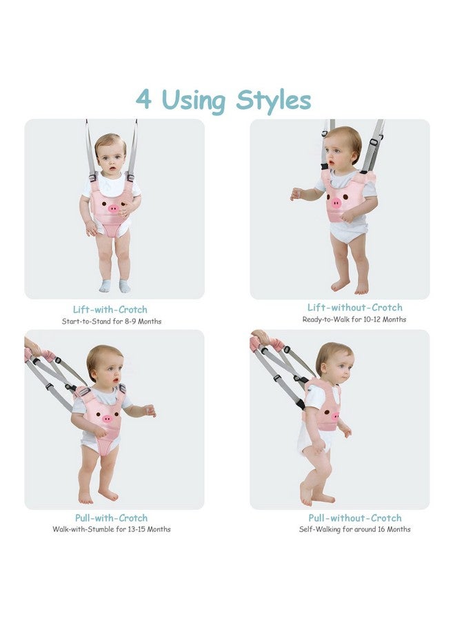Ocanoiy Ocanoiy Baby Walking Harness Handheld Baby Walker Assistant Belt Adjustable Toddler Infant Walker Safety Harnesses Standing Up Walking Learning Helper with Detachable Crotch for 9-24 Month (Pink Pig)  - Image 4