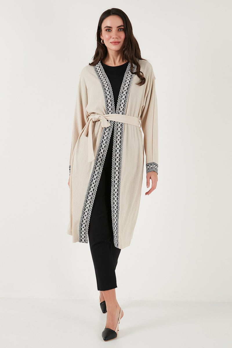 Lela Modest Regular Fit Tied Embroidered Hijab Long Kimono Cardigan Women's Cardigan 5866173 - Image 4