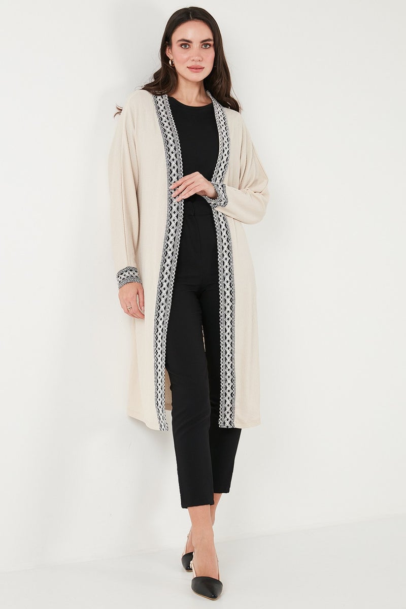 Lela Modest Regular Fit Tied Embroidered Hijab Long Kimono Cardigan Women's Cardigan 5866173 - Image 5
