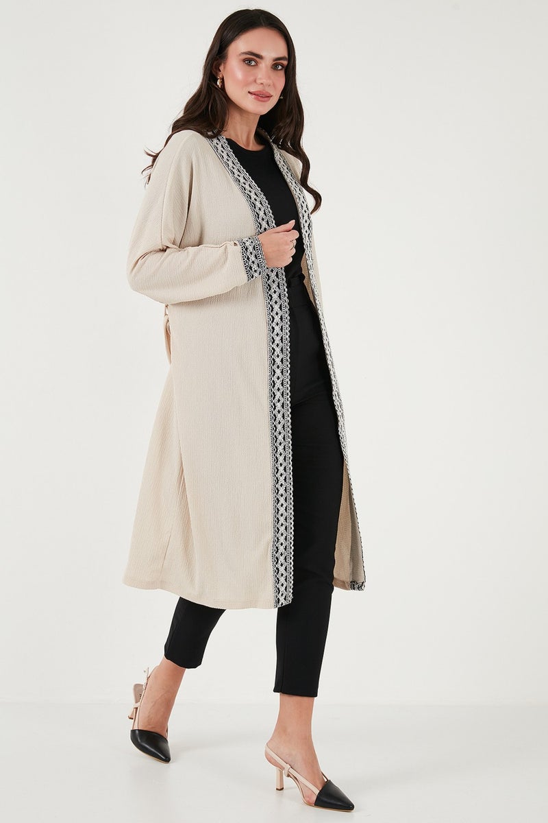 Lela Modest Regular Fit Tied Embroidered Hijab Long Kimono Cardigan Women's Cardigan 5866173 - Image 2