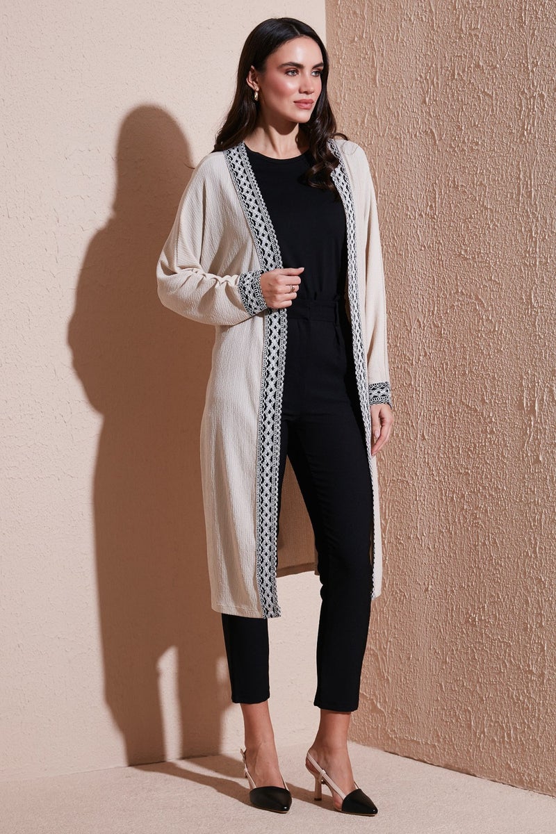 Lela Modest Regular Fit Tied Embroidered Hijab Long Kimono Cardigan Women's Cardigan 5866173 - Image 3