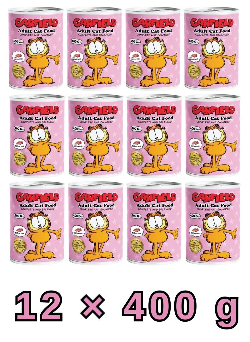 Garfield Wet Cat Food For Adult Cats Chicken Liver 400g × 12 Pcs| Premium Iron Rich Adult Food | Healthy Nutritious Easy Digestion Canned Food For Home - Image 1