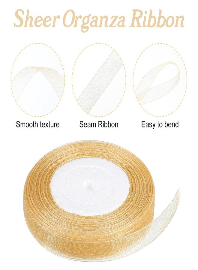 Aeaocvo Gold Ribbon 1/2 Inch, 50 Yards Sheer Organza Ribbon Chiffon Ribbons for Gift Wrapping Wedding Bouquet Crafts - Image 3