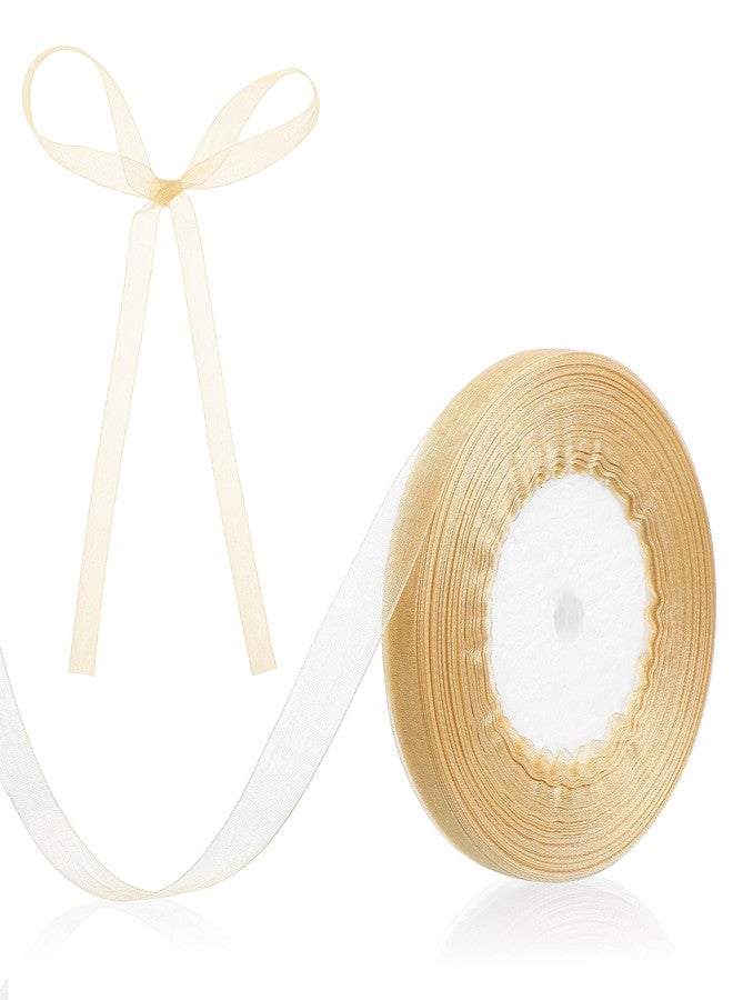 Aeaocvo Gold Ribbon 1/2 Inch, 50 Yards Sheer Organza Ribbon Chiffon Ribbons for Gift Wrapping Wedding Bouquet Crafts - Image 1