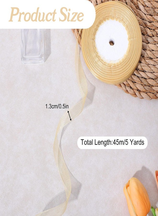 Aeaocvo Gold Ribbon 1/2 Inch, 50 Yards Sheer Organza Ribbon Chiffon Ribbons for Gift Wrapping Wedding Bouquet Crafts - Image 2