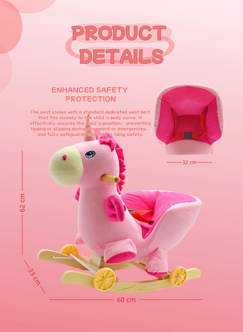 Ride-On Rocking Horse Plush Rocking Horse with Wheels for Kids 2 in 1 Rocker & Ride-On Slider Toy for Toddlers - Image 2