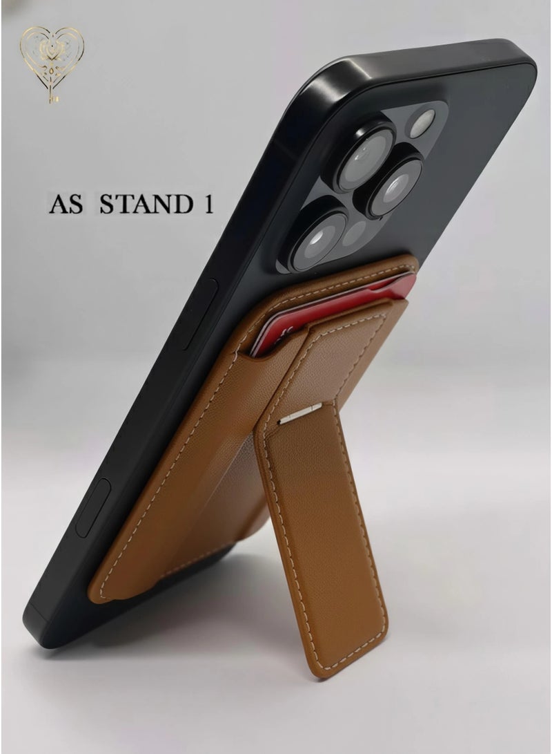 كيامور محفظة MagSafe مع حامل، حافظة بطاقات مغناطيسية أقوى متوافقة مع سلسلة iPhone 16/15/14/13/12، محفظة هاتف جلدية فاخرة مع تقنية حجب RFID، فتحة واحدة، تتسع لخمسة بطاقات، باللون بني - Image 5