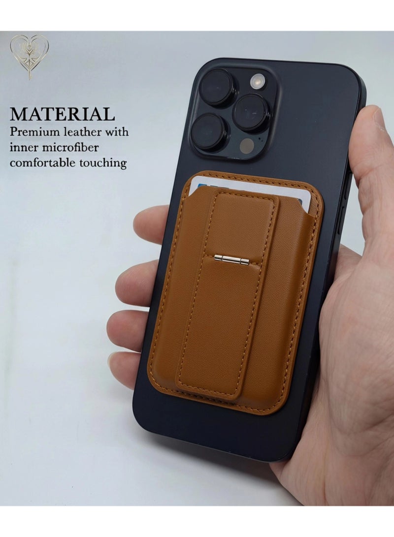 كيامور محفظة MagSafe مع حامل، حافظة بطاقات مغناطيسية أقوى متوافقة مع سلسلة iPhone 16/15/14/13/12، محفظة هاتف جلدية فاخرة مع تقنية حجب RFID، فتحة واحدة، تتسع لخمسة بطاقات، باللون بني - Image 4