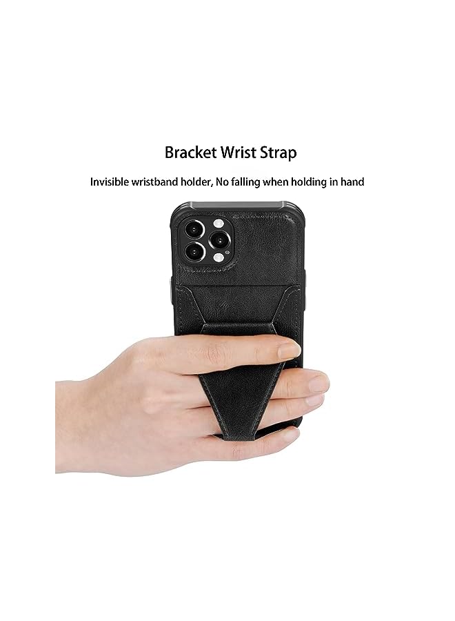 erorex حافظة جلدية لجهاز آيفون 15 برو ماكس مع حامل بطاقات لتخزين 2 بطاقة حافظة محفظة مع مقبض يد ودعامة قابلة للطي وحامل مغناطيسي للسيارة غلاف نحيف لجهاز آيفون 15 برو ماكس باللون الأسود - Image 3