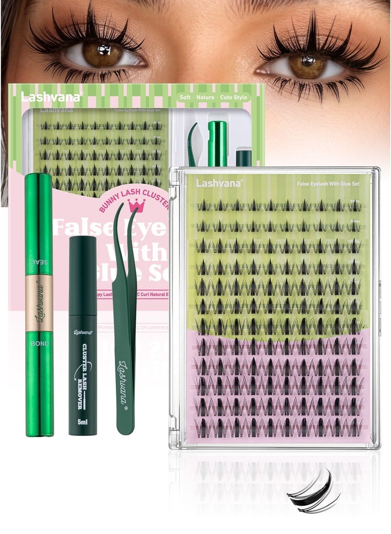 lashvana 120pcs False Eyelashes With Glue Kit,Individual Spiky Fairy-Style Lash Clusters With Lash Bond,Eyelash Brush And Tweezers, Eyelash Extension Kit, Perfect For Beginners And Professionals, Easy To Apply At Home.(01) - Image 1