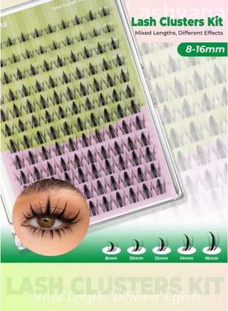120pcs lash Clusters wispy false eyelash clusters Kit,Individual eyelash extension kit	With Lash Bond,Eyelash Brush And Tweezers,Natural Look Cluster Lashes With Invisible Thin Band C Curl 8-16mm Mixed Length Self-Application. - view 2