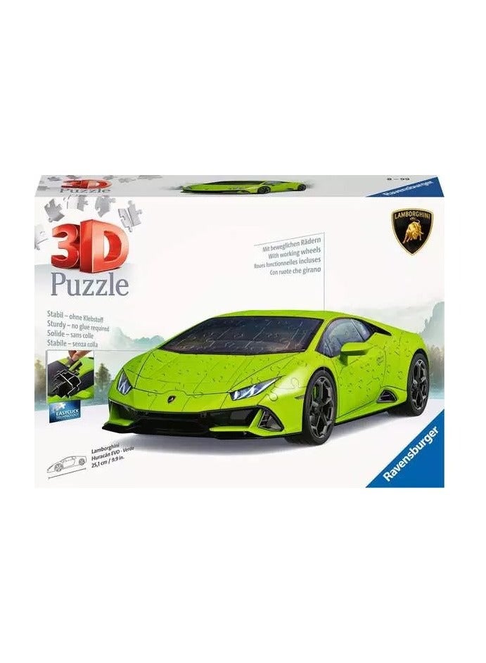 Ravensburger Lamborghiniâ€‘HuracÃ¡nâ€‘EVOâ€‘Verde Premium 3D Puzzle 108 Piece 1:18 Scale Model with Rotating Wheels | No Glue Needed Easy Click Assembly Display Base Included| 11559â€‘4 - Image 1