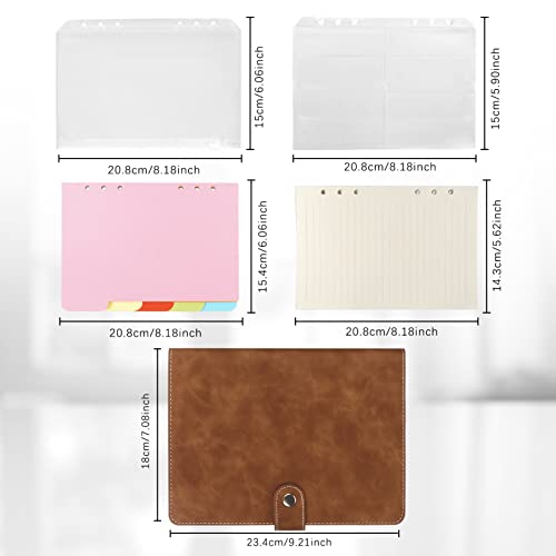 FYY A5 Binder Refillable Planner Notebook 6 Ring PU Leather Binder Journal with Pockets, Dividers, Refill Paper Brown - Image 2