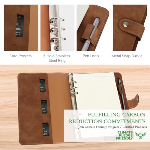 FYY A5 Binder Refillable Planner Notebook 6 Ring PU Leather Binder Journal with Pockets, Dividers, Refill Paper Brown - Image 3
