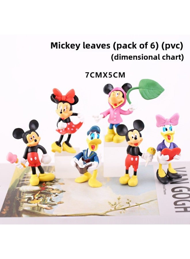 Bizarre Mickey Minnie Mickey Mouse Tide Play Hand-made Doll Ornaments Engagement Valentine's Day Proposal Cake Decoration Ornaments-Color:Mickey Leaves (pack Of 6) (pvc)  - Image 1
