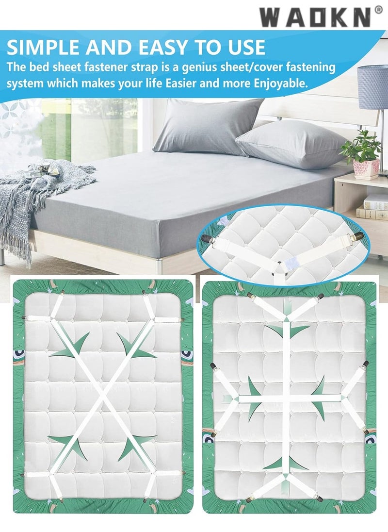 WAOKN High Quality Multi-Function Sheet Clips Cross Sheet Fixing Straps Suitable for Bedding Sheet Clips and Sheet Fixing Elastic Band Sheet Suspender Fastener 2pcs/Set White  - Image 2