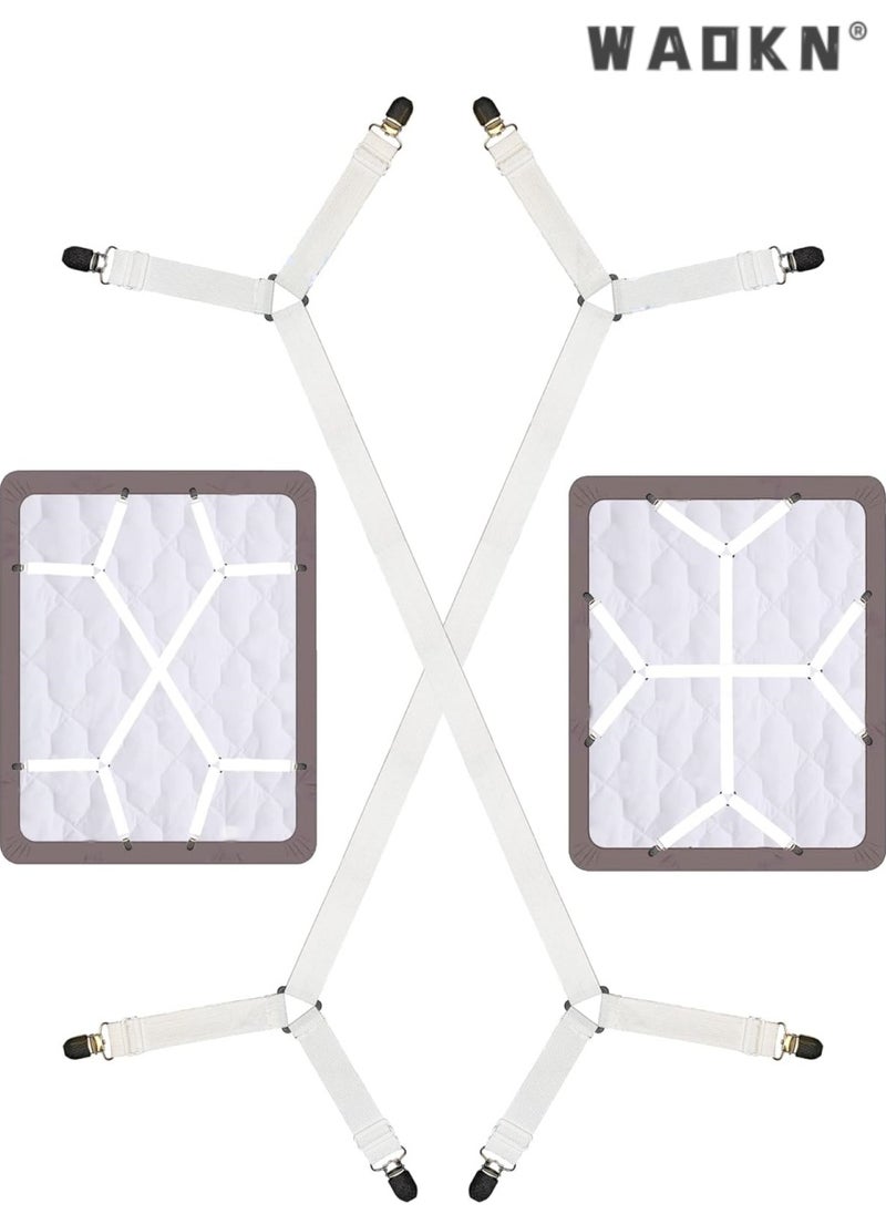 WAOKN High Quality Multi-Function Sheet Clips Cross Sheet Fixing Straps Suitable for Bedding Sheet Clips and Sheet Fixing Elastic Band Sheet Suspender Fastener 2pcs/Set White  - Image 1